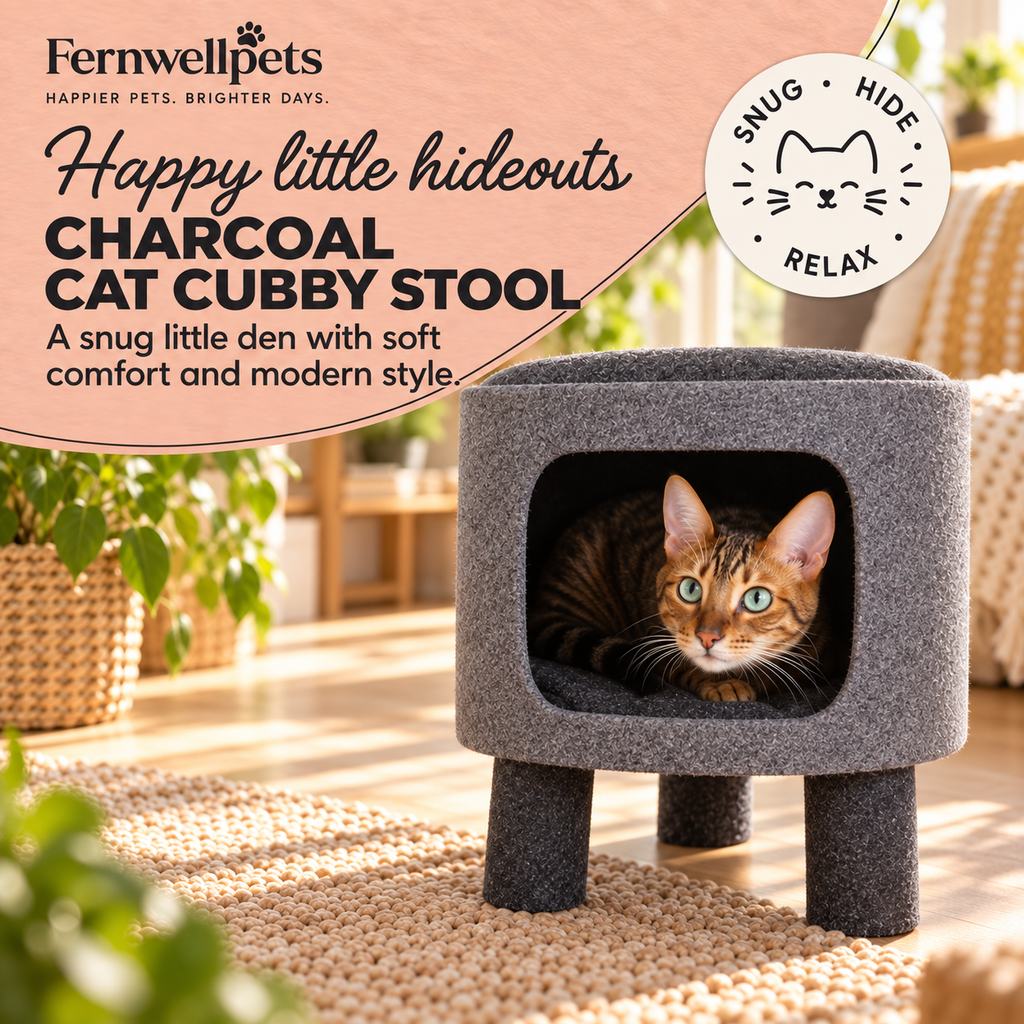 Charcoal Felt Cat Hideaway Stool cosy cubby image