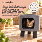 Charcoal Felt Cat Hideaway Stool hero image in fernwellpets peach theme