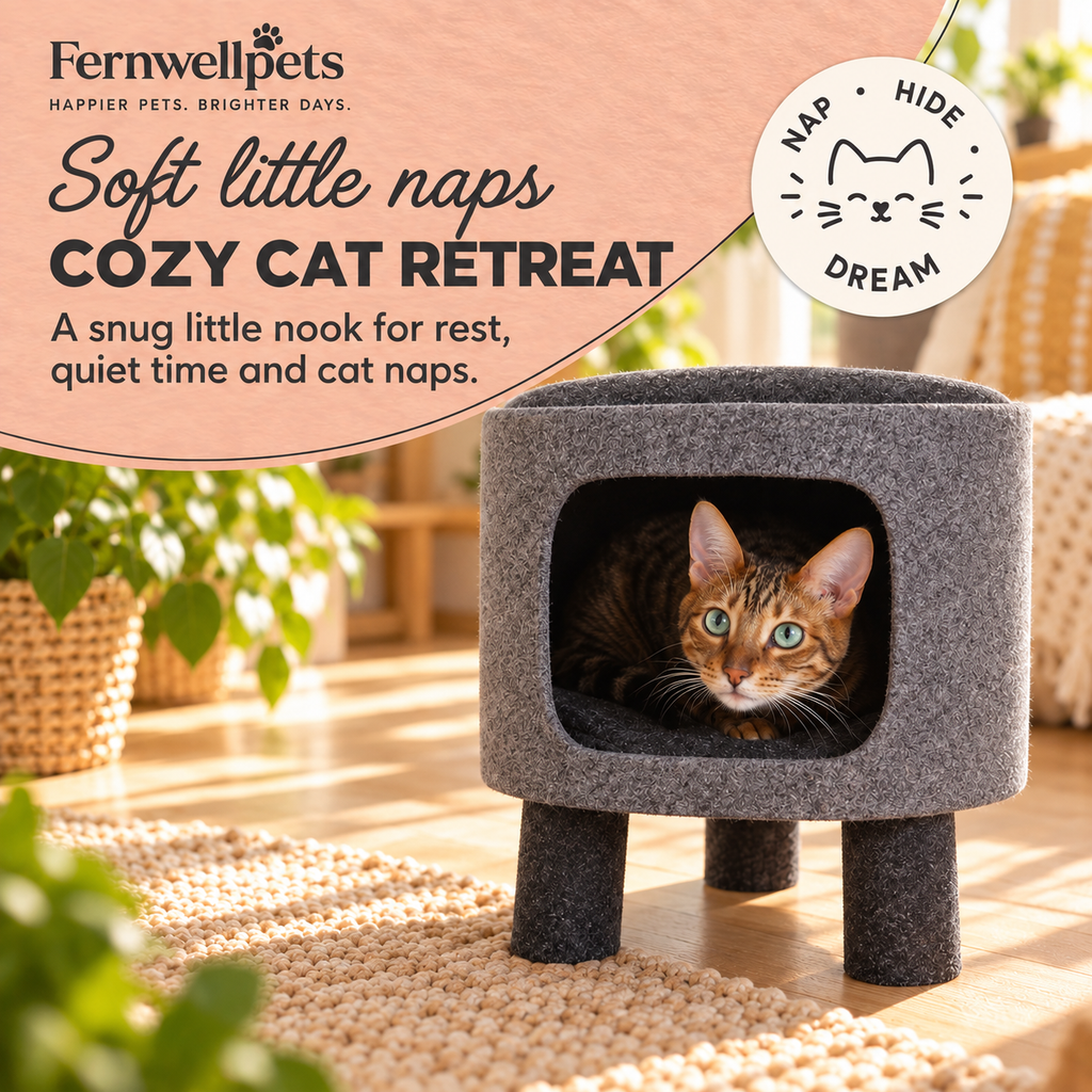 Charcoal Felt Cat Hideaway Stool cosy cat retreat image