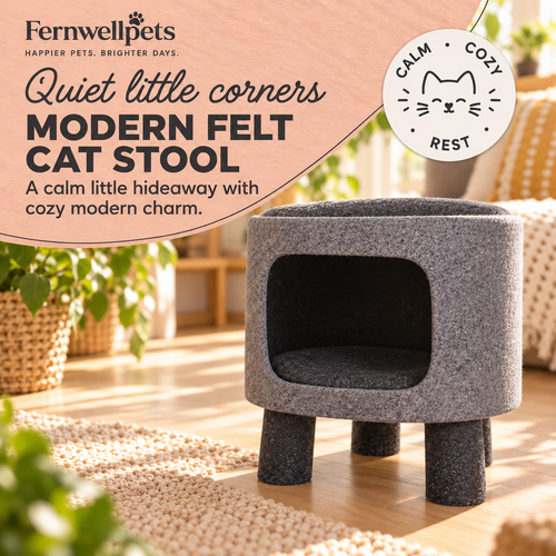 Charcoal Felt Cat Hideaway Stool modern cosy hideaway image