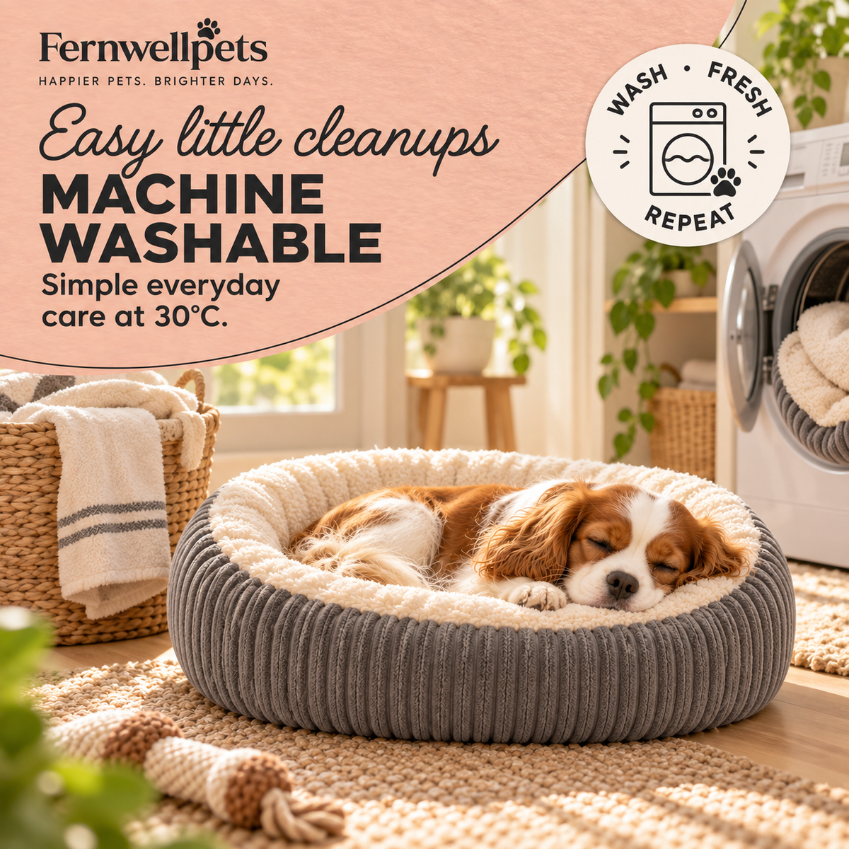 CordNest Plush Oval Bed Medium machine washable at 30 degrees
