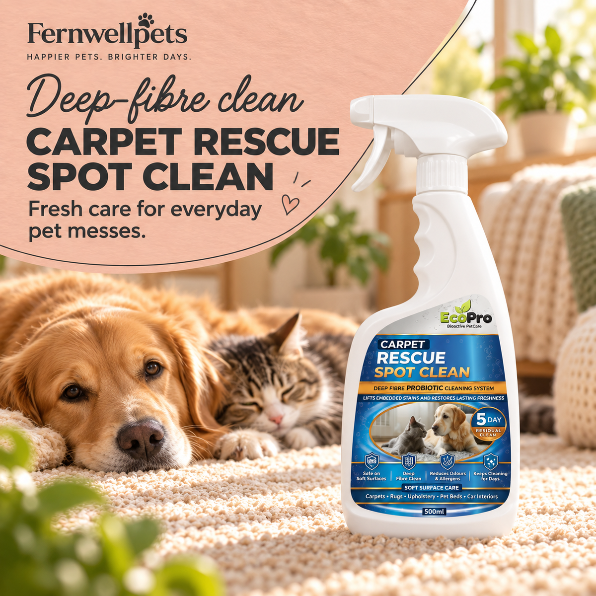 EcoPro Carpet Rescue Spot Clean – 500ml hero image in fernwellpets peach theme