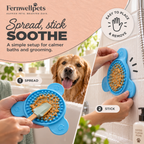 Fernwellpets Bathside Calm Lick Mat spread and stick setup