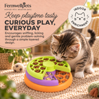 Indoor enrichment benefits of the Fernwellpets Kitty Layered Feast Puzzle Feeder
