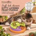 Adult cat exploring the Fernwellpets Kitty Layered Feast Puzzle Feeder