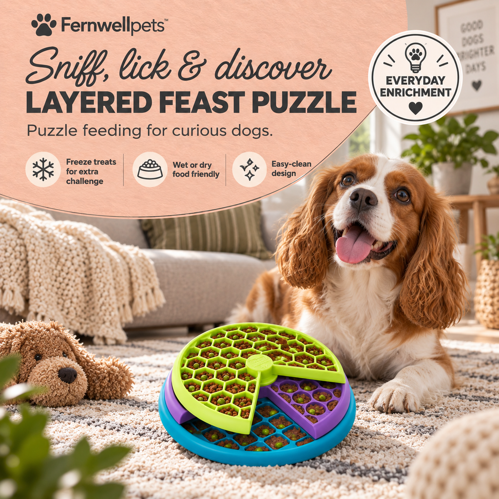 Fernwellpets Layered Feast Puzzle Feeder mealtime enrichment