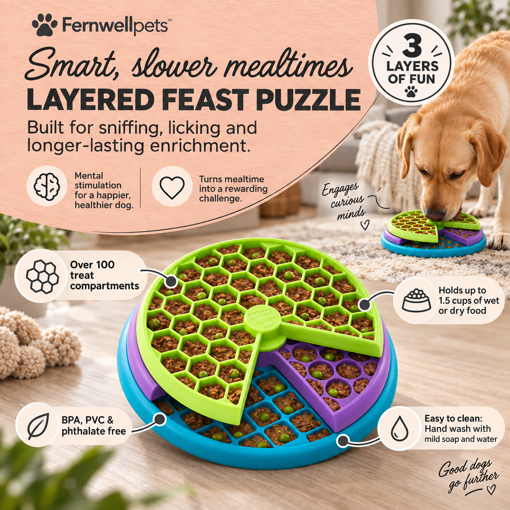 Fernwellpets Layered Feast Puzzle Feeder slow feeding and mental stimulation