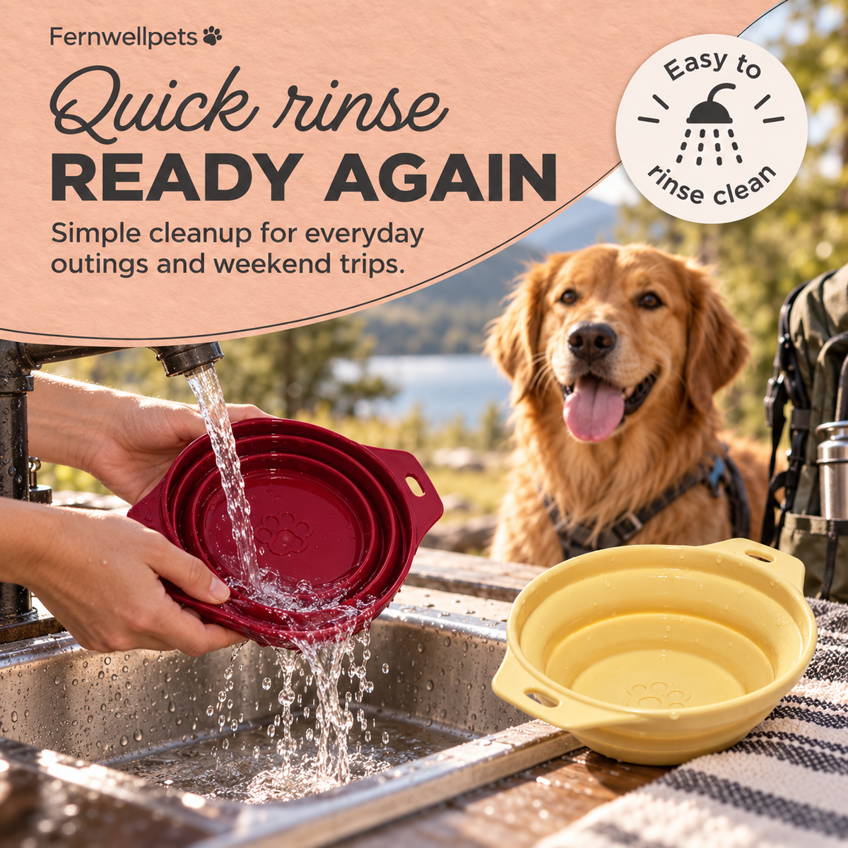 Fernwellpets Trailside Collapsible Travel Bowls quick rinse and clean