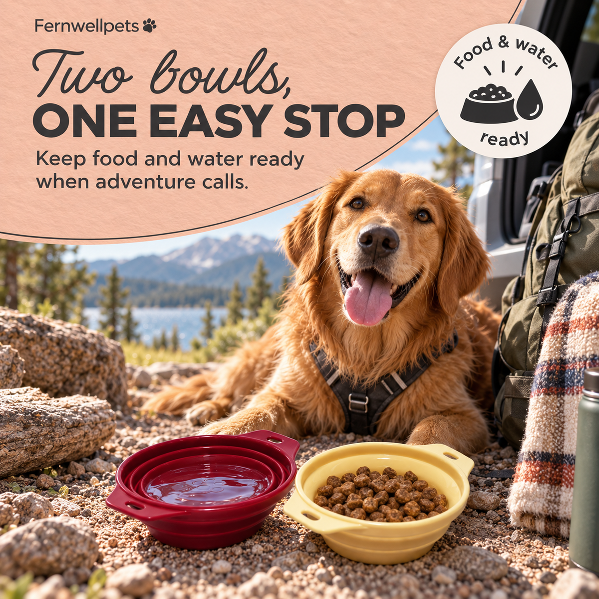 Fernwellpets Trailside Collapsible Travel Bowls for food and water
