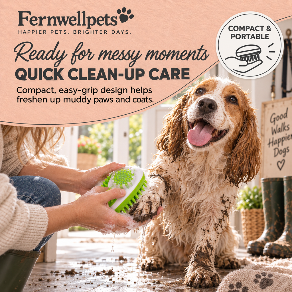 Fernwellpets Wash & Soothe Grooming Brush for quick clean-up
