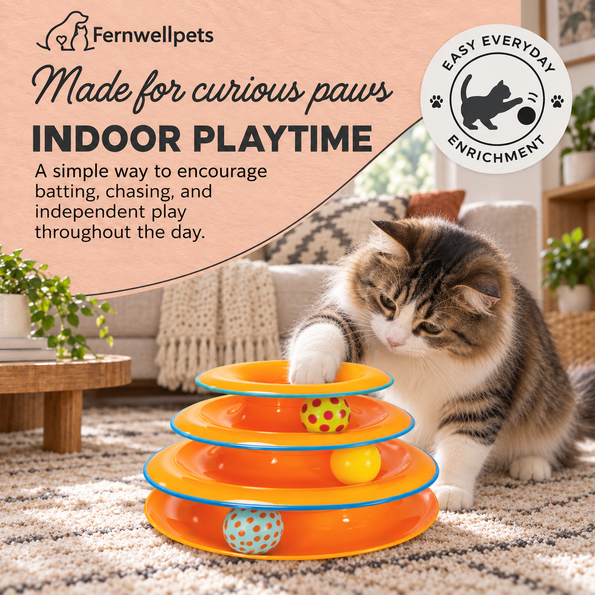 Fernwellpets Whirl & Chase Track Tower indoor playtime
