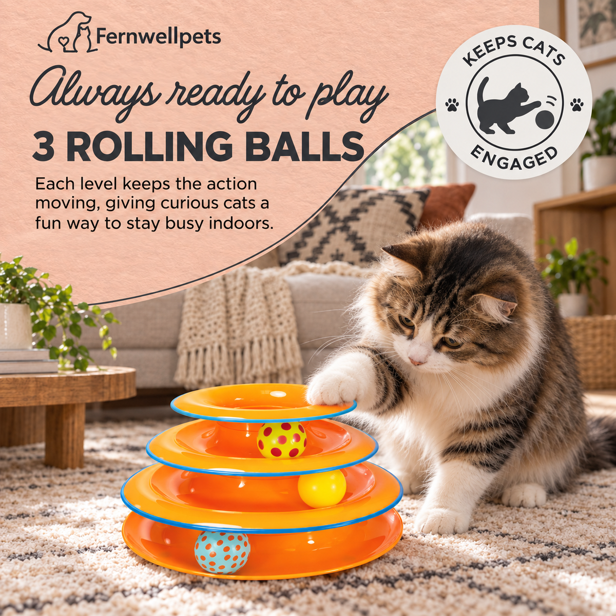 Fernwellpets Whirl & Chase Track Tower three rolling balls