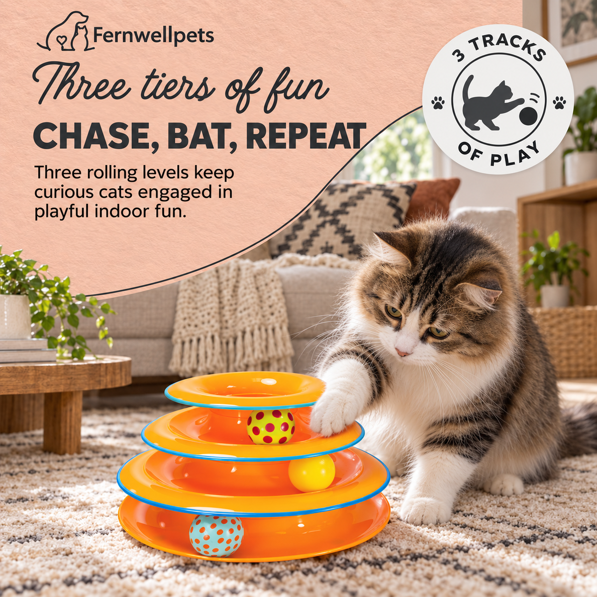 Fernwellpets Whirl & Chase Track Tower three tiers of play