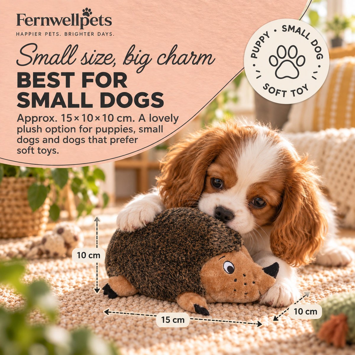 Hedgehug Snuggle Squeaker size guide for small dogs and puppies