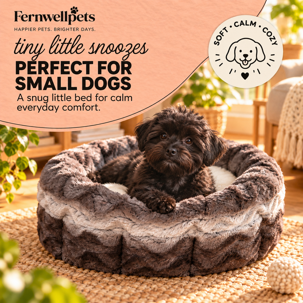 MistyNest Reversible Plush Bed Small with dog