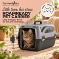 RoamReady Pet Carrier – Dark Grey hero image with cat in fernwellpets peach theme