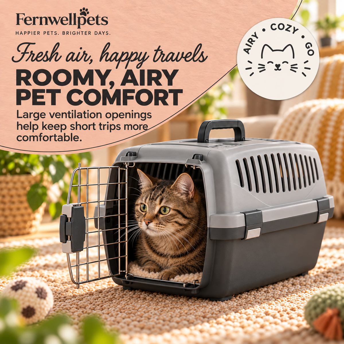 RoamReady Pet Carrier – Dark Grey showing large ventilation openings