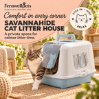 SavannaHide Cat Litter House lifestyle image with cat using the enclosed litter house