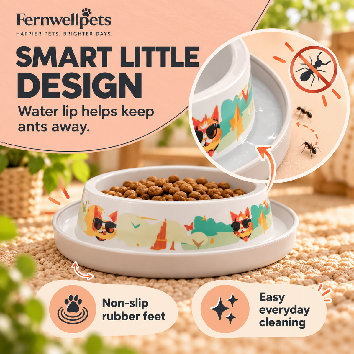 SavannaSip Bowl – 210ml smart design feature image with water lip and non-slip feet
