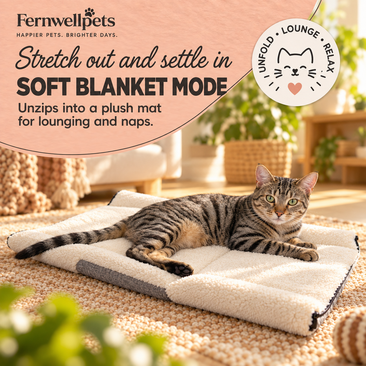 Snuggle Plush 2-in-1 Cat Den unfolded into soft blanket mode