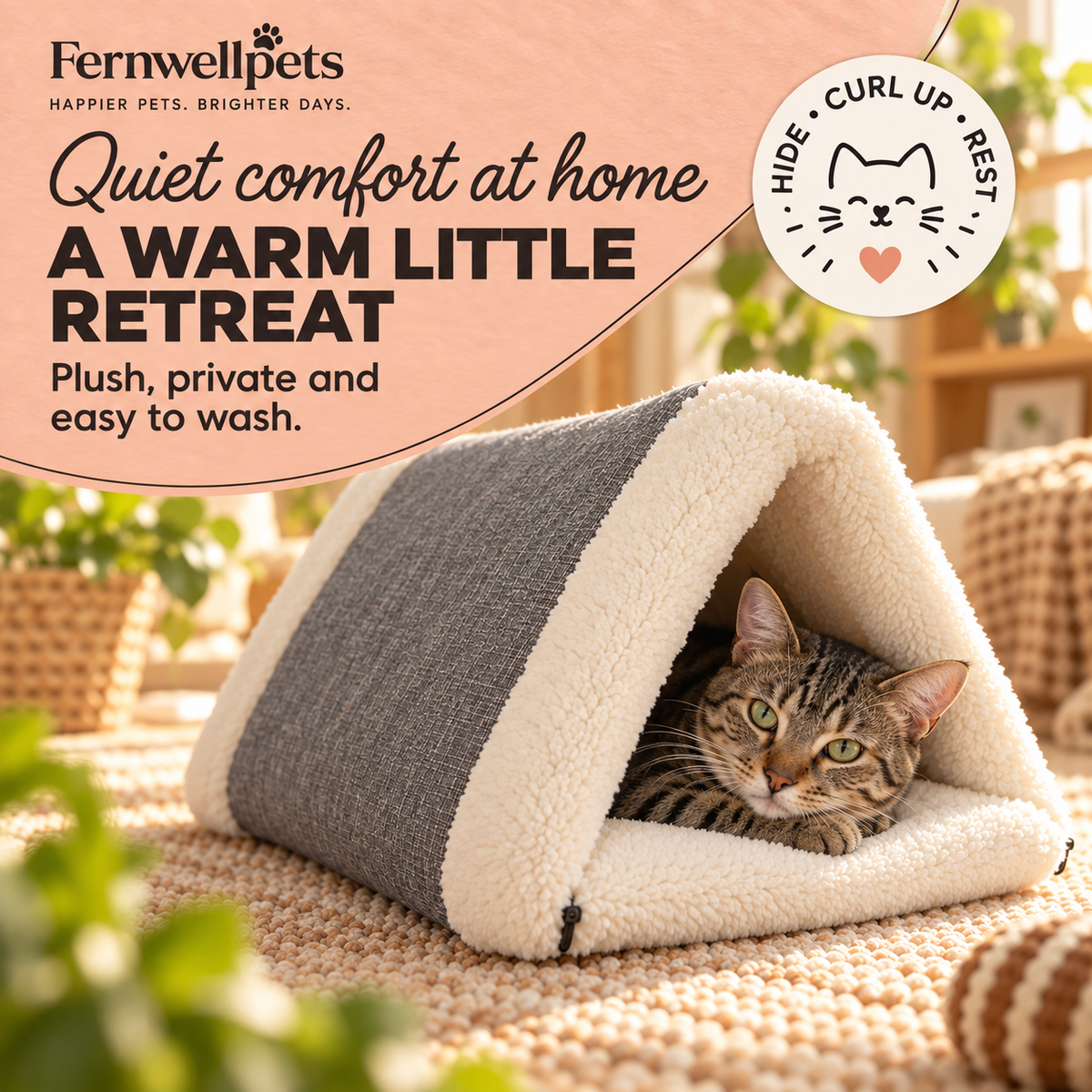 Snuggle Plush 2-in-1 Cat Den cozy home lifestyle image