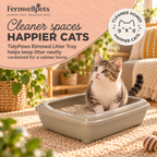 TidyPaws Rimmed Litter Tray – Warm Grey hero image in fernwellpets peach theme